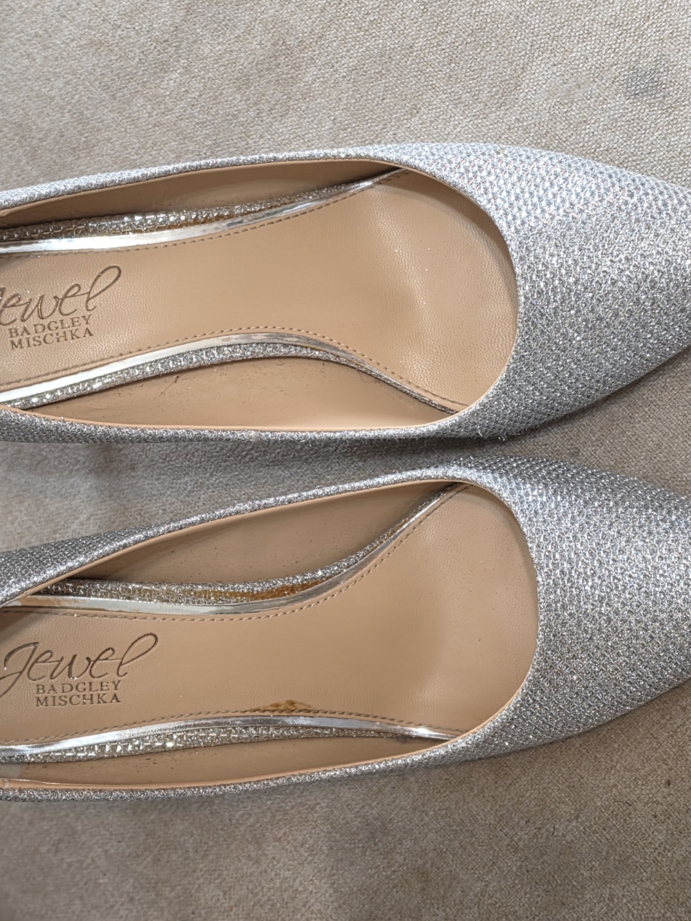 Badgley Mischka Silver Glitter Pointed-Toe Flats
